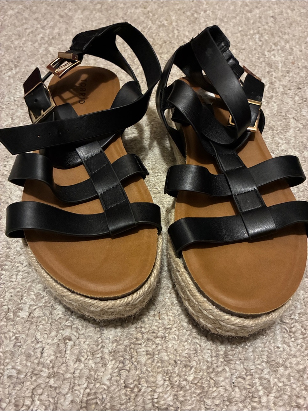 Torrid Black Strappy Gladiator Espadrille Sandals Wide Width Size 10WW